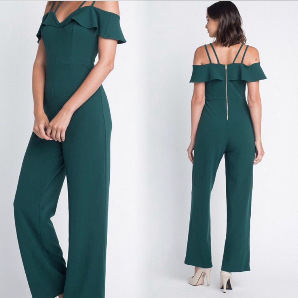Emerald green wide leg jumpsuit - Picture 3 of 5